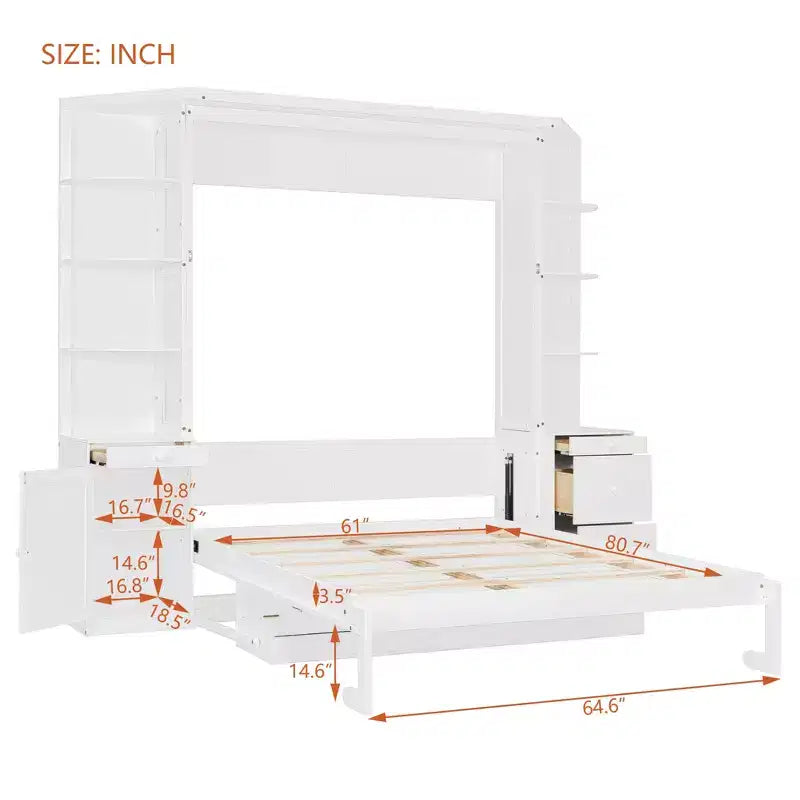 GDF Studio Leonard Murphy Bed with Desk, Storage Shelves and Cabinets, Lights