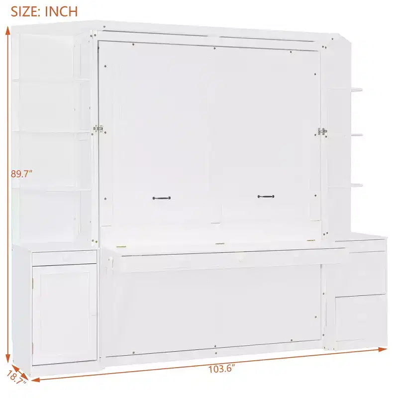 GDF Studio Leonard Murphy Bed with Desk, Storage Shelves and Cabinets, Lights