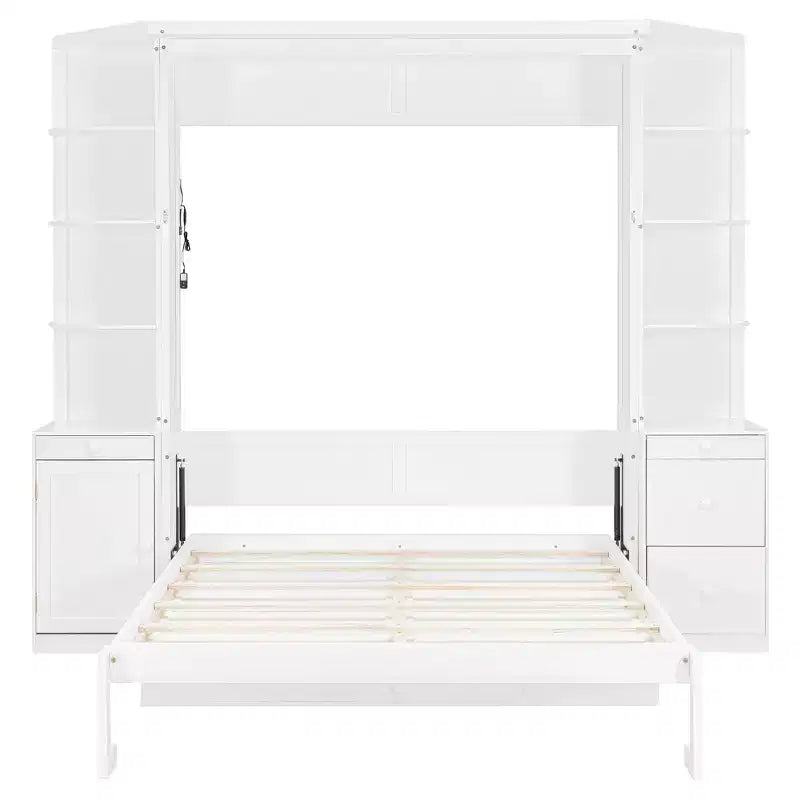 GDF Studio Leonard Murphy Bed with Desk, Storage Shelves and Cabinets, Lights