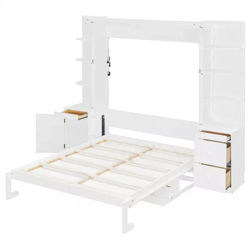 GDF Studio Leonard Murphy Bed with Desk, Storage Shelves and Cabinets, Lights
