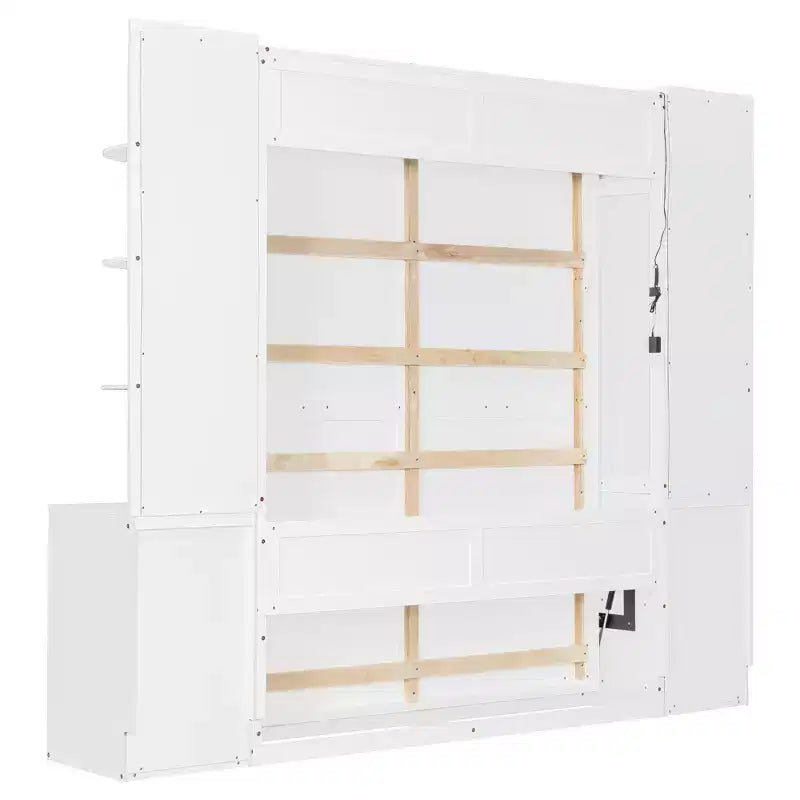 GDF Studio Leonard Murphy Bed with Desk, Storage Shelves and Cabinets, Lights