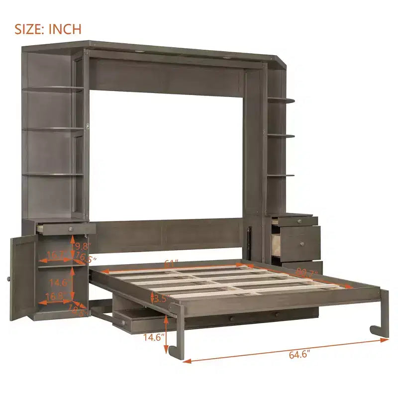 GDF Studio Leonard Murphy Bed with Desk, Storage Shelves and Cabinets, Lights