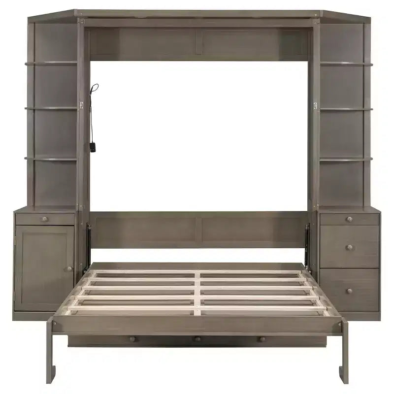 GDF Studio Leonard Murphy Bed with Desk, Storage Shelves and Cabinets, Lights