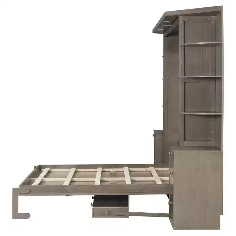 GDF Studio Leonard Murphy Bed with Desk, Storage Shelves and Cabinets, Lights