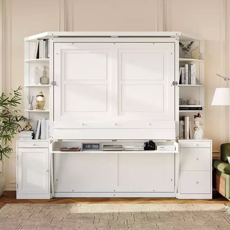GDF Studio Leonard Murphy Bed with Desk, Storage Shelves and Cabinets, Lights
