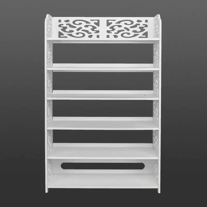 Wood-plastic Board Six Tiers Carved Shoe Rack White B