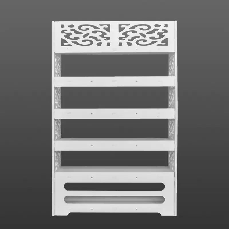 Wood-plastic Board Six Tiers Carved Shoe Rack White B