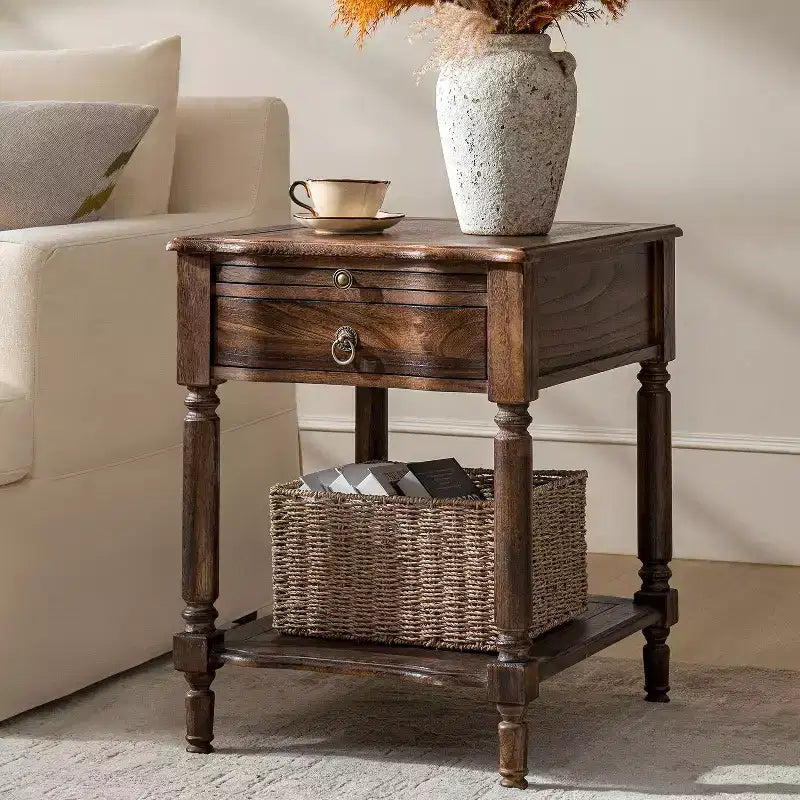Alex 26 Tall 1 Drawer End Table with Built-in Charging Station|HULALA HOME