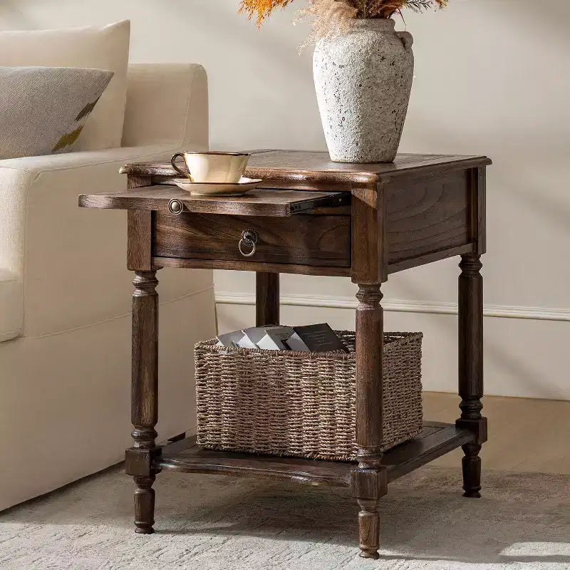 Alex 26 Tall 1 Drawer End Table with Built-in Charging Station|HULALA HOME