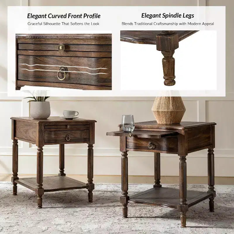 Alex 26 Tall 1 Drawer End Table with Built-in Charging Station|HULALA HOME
