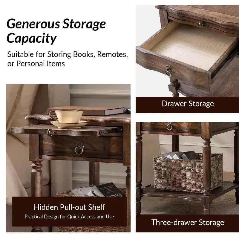 Alex 26 Tall 1 Drawer End Table with Built-in Charging Station|HULALA HOME
