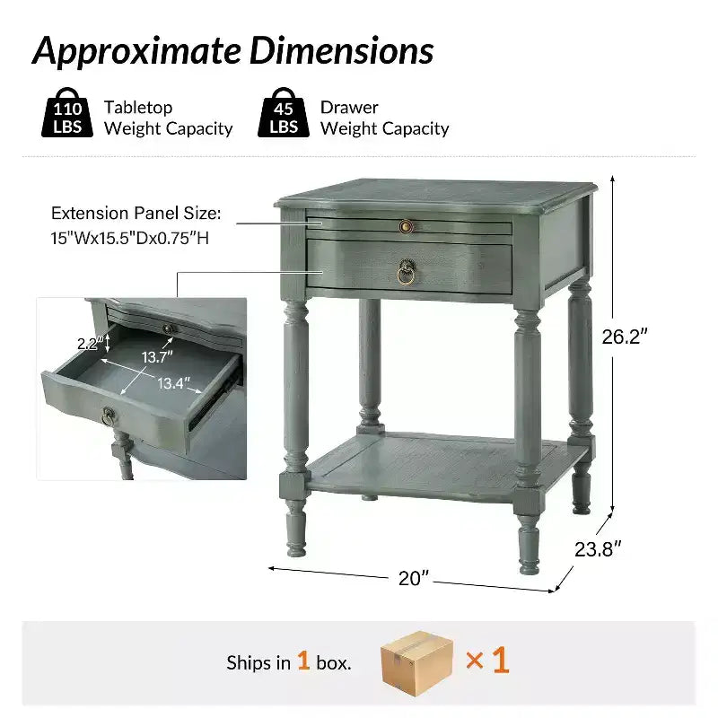 Alex 26 Tall 1 Drawer End Table with Built-in Charging Station|HULALA HOME