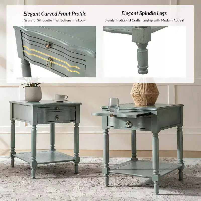 Alex 26 Tall 1 Drawer End Table with Built-in Charging Station|HULALA HOME