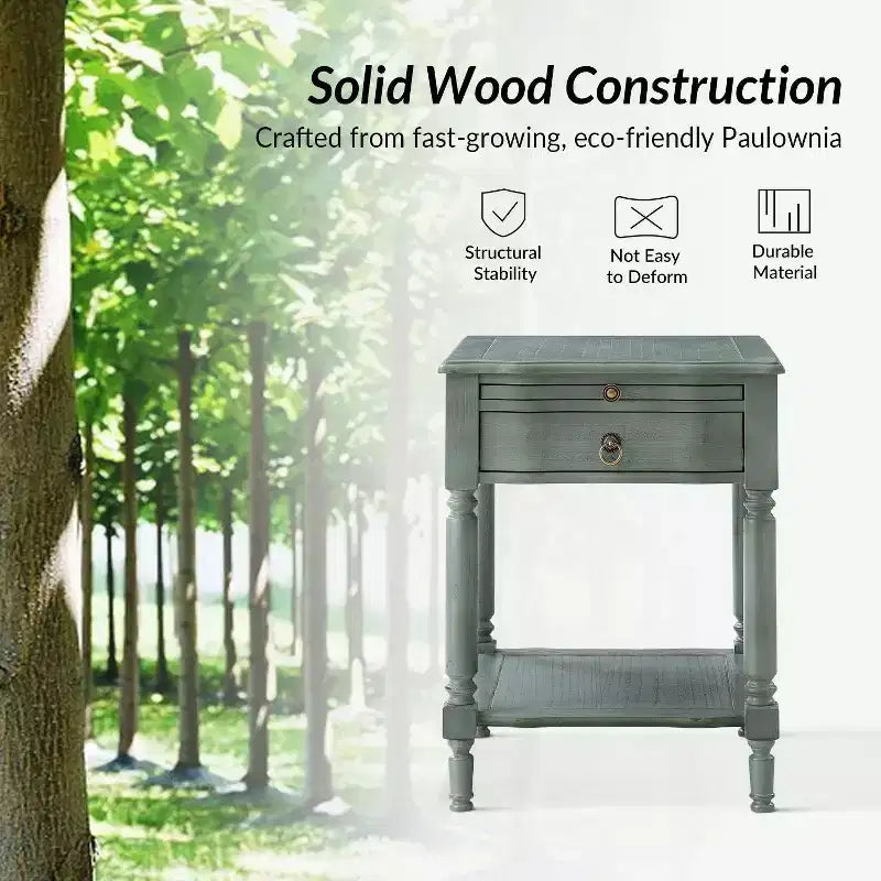 Alex 26 Tall 1 Drawer End Table with Built-in Charging Station|HULALA HOME
