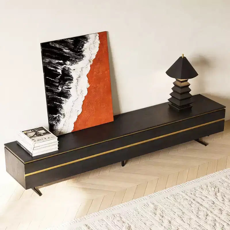 86.61 Modern Black TV Stand for 90 Inch TV Media Console with 2 Drawers Gold Accents Entertainment Center Gaoyangjiaju
