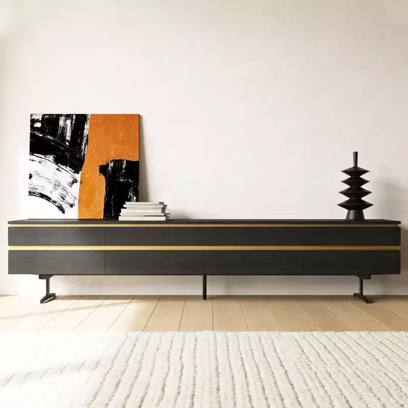 86.61 Modern Black TV Stand for 90 Inch TV Media Console with 2 Drawers Gold Accents Entertainment Center Gaoyangjiaju