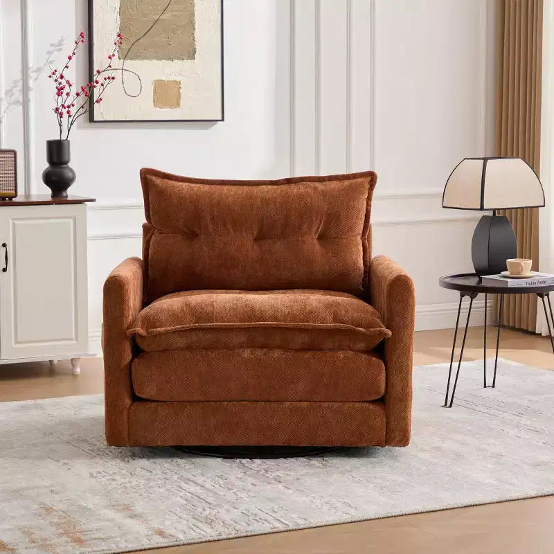 Modern Swivel Accent Chair with Cushioned Seat, Chenille Single Sofa Chair, 360 Rotating Barrel Chair for Living Room or Apartment-Panipeachy