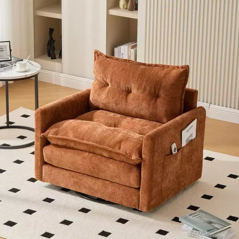 Modern Swivel Accent Chair with Cushioned Seat, Chenille Single Sofa Chair, 360 Rotating Barrel Chair for Living Room or Apartment-Panipeachy