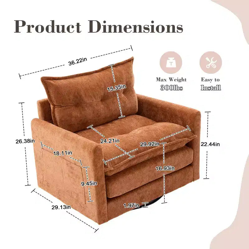 Modern Swivel Accent Chair with Cushioned Seat, Chenille Single Sofa Chair, 360 Rotating Barrel Chair for Living Room or Apartment-Panipeachy