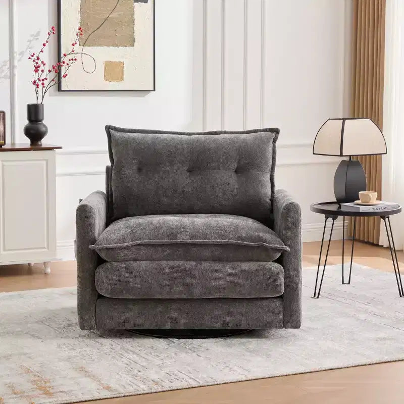 Modern Swivel Accent Chair with Cushioned Seat, Chenille Single Sofa Chair, 360 Rotating Barrel Chair for Living Room or Apartment-Panipeachy