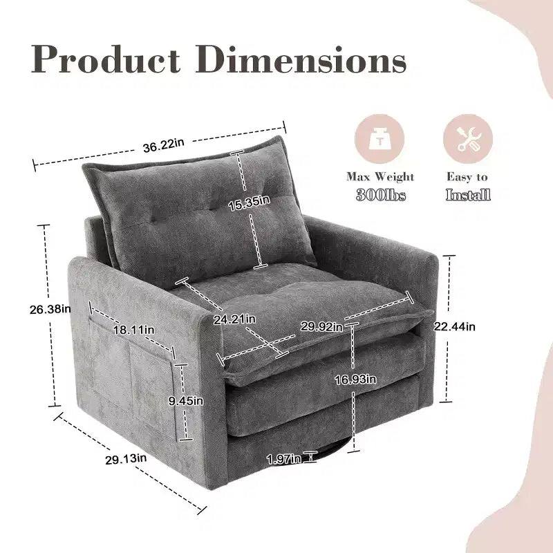 Modern Swivel Accent Chair with Cushioned Seat, Chenille Single Sofa Chair, 360 Rotating Barrel Chair for Living Room or Apartment-Panipeachy