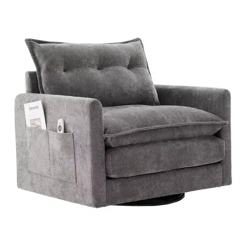 Modern Swivel Accent Chair with Cushioned Seat, Chenille Single Sofa Chair, 360 Rotating Barrel Chair for Living Room or Apartment-Panipeachy