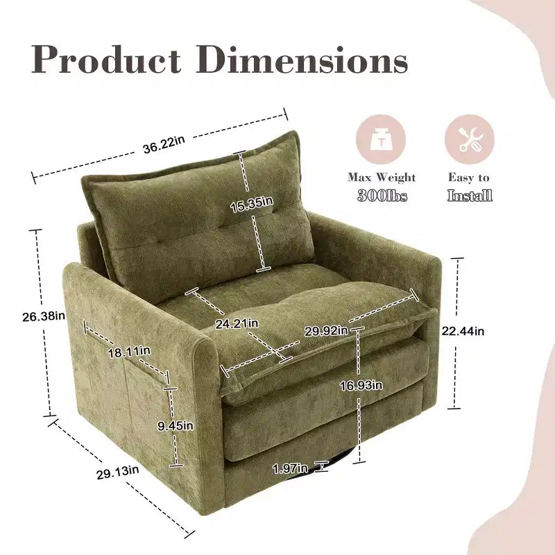 Modern Swivel Accent Chair with Cushioned Seat, Chenille Single Sofa Chair, 360 Rotating Barrel Chair for Living Room or Apartment-Panipeachy
