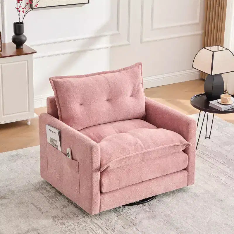 Modern Swivel Accent Chair with Cushioned Seat, Chenille Single Sofa Chair, 360 Rotating Barrel Chair for Living Room or Apartment-Panipeachy