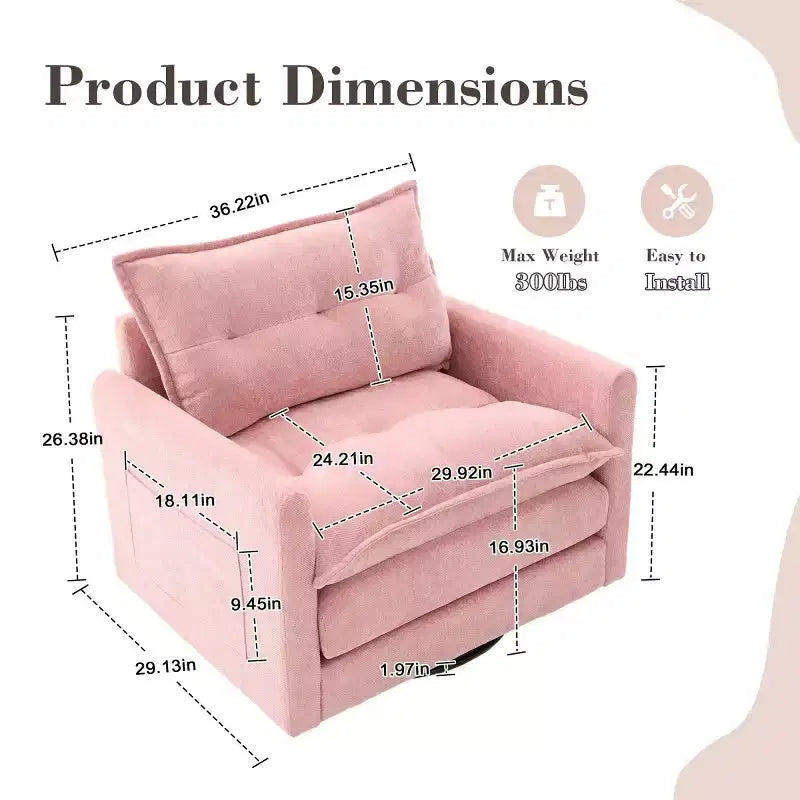 Modern Swivel Accent Chair with Cushioned Seat, Chenille Single Sofa Chair, 360 Rotating Barrel Chair for Living Room or Apartment-Panipeachy