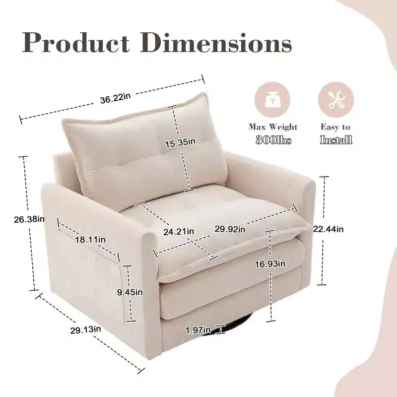 Modern Swivel Accent Chair with Cushioned Seat, Chenille Single Sofa Chair, 360 Rotating Barrel Chair for Living Room or Apartment-Panipeachy