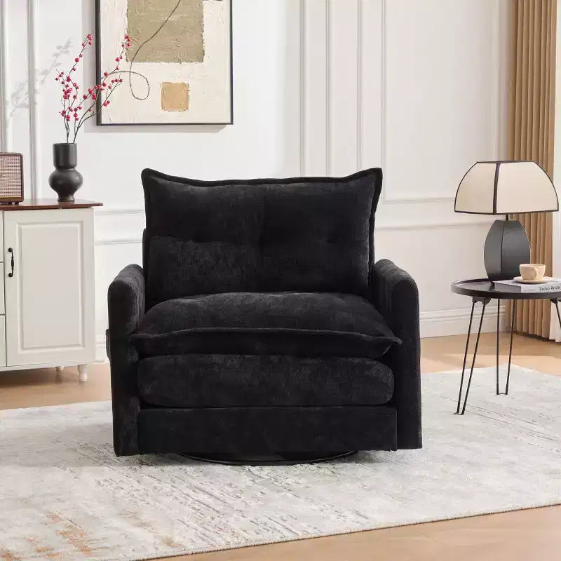 Modern Swivel Accent Chair with Cushioned Seat, Chenille Single Sofa Chair, 360 Rotating Barrel Chair for Living Room or Apartment-Panipeachy