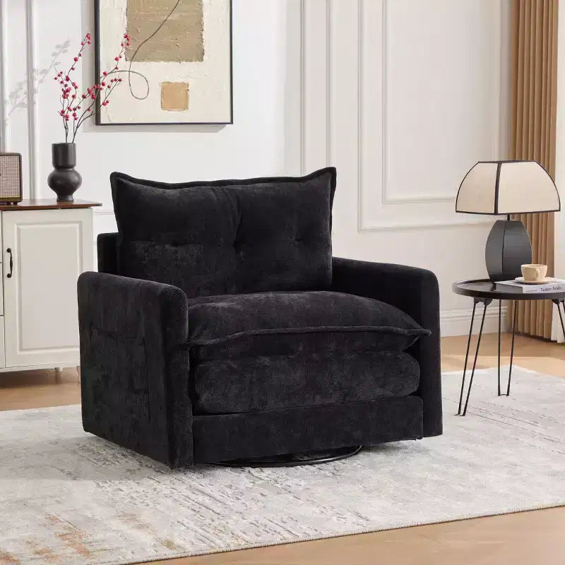 Fauteuil d'appoint pivotant moderne avec assise rembourrée, Fauteuil simple en chenille, Fauteuil baril rotatif à 360° pour salon ou appartement-Panipeachy