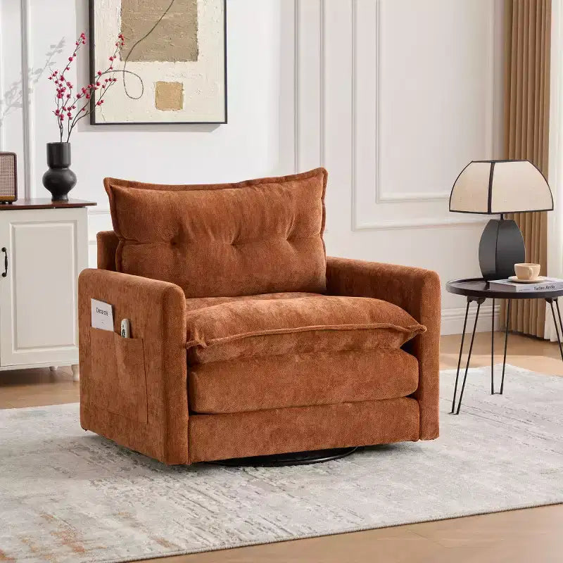 Fauteuil d'appoint pivotant moderne avec assise rembourrée, Fauteuil simple en chenille, Fauteuil baril rotatif à 360° pour salon ou appartement-Panipeachy
