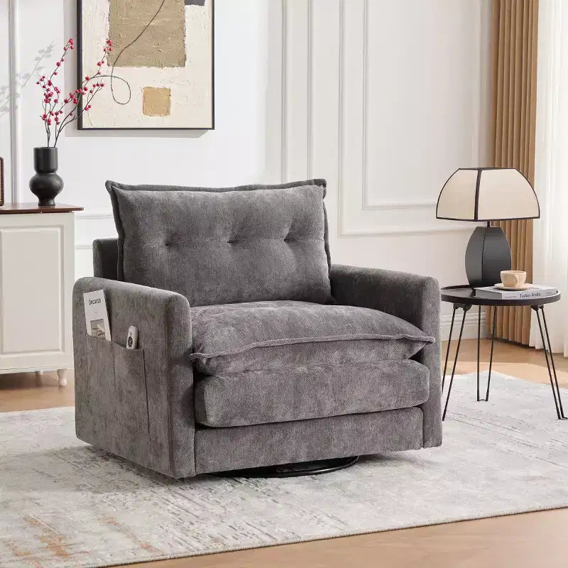 Fauteuil d'appoint pivotant moderne avec assise rembourrée, Fauteuil simple en chenille, Fauteuil baril rotatif à 360° pour salon ou appartement-Panipeachy