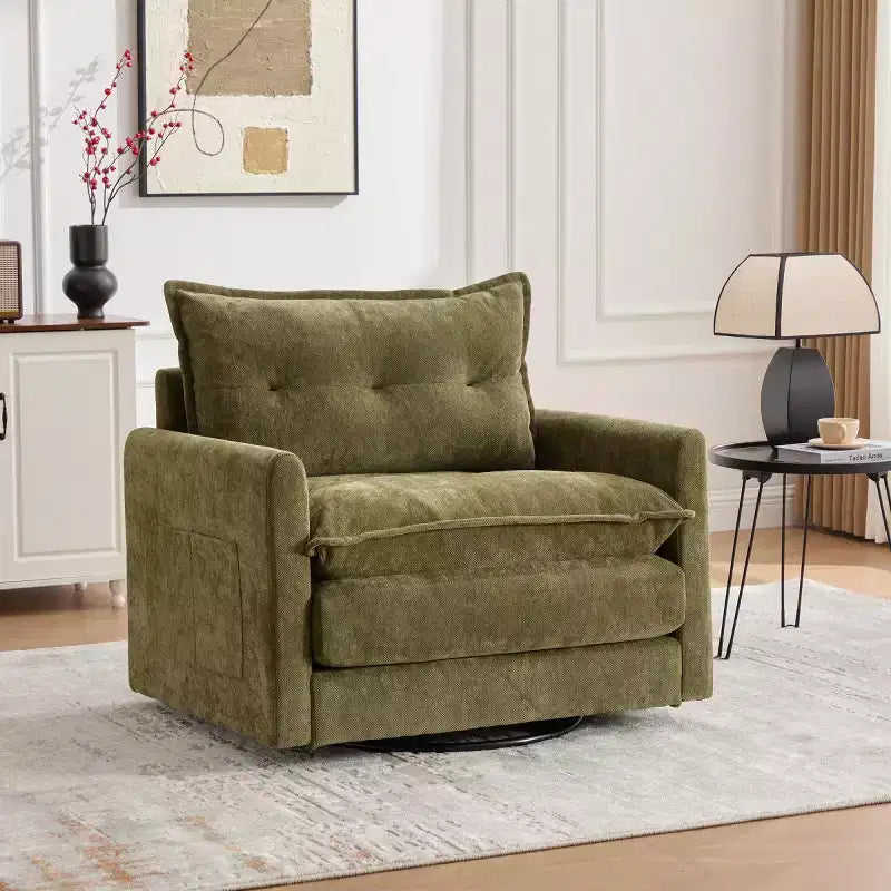 Fauteuil d'appoint pivotant moderne avec assise rembourrée, Fauteuil simple en chenille, Fauteuil baril rotatif à 360° pour salon ou appartement-Panipeachy