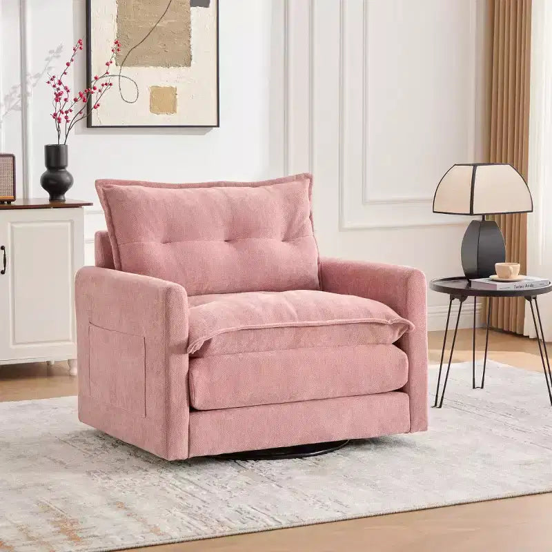 Fauteuil d'appoint pivotant moderne avec assise rembourrée, Fauteuil simple en chenille, Fauteuil baril rotatif à 360° pour salon ou appartement-Panipeachy