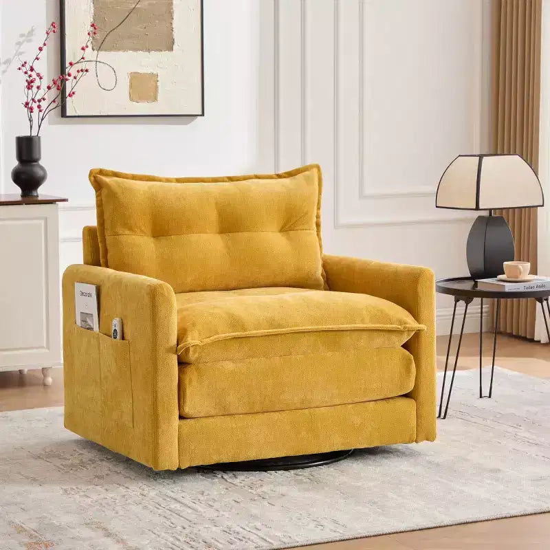 Fauteuil d'appoint pivotant moderne avec assise rembourrée, Fauteuil simple en chenille, Fauteuil baril rotatif à 360° pour salon ou appartement-Panipeachy