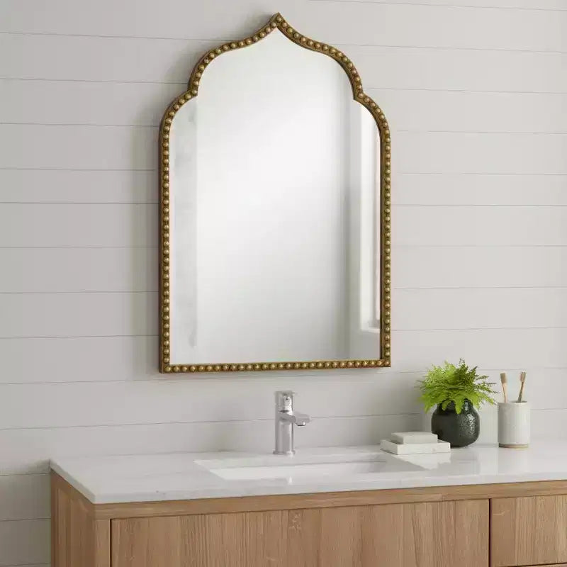 HomeRoots 36 Gold Metal Beaded Arch Framed Accent Mirror
