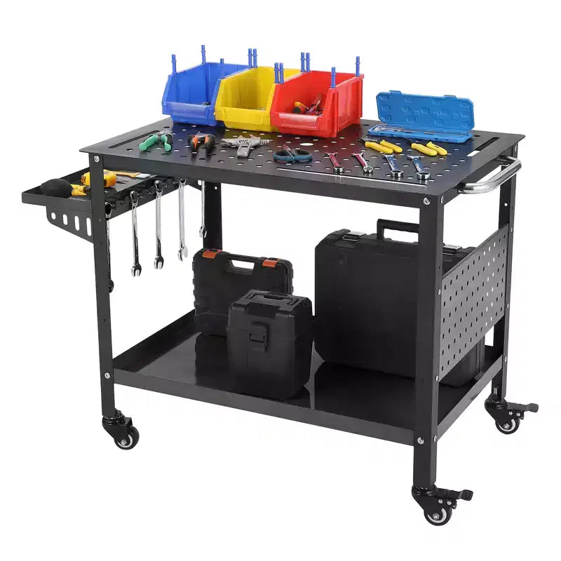 36X24x29.8 Welding Table with Wheels, Storage & Pegboard  Heavy Duty Steel Mobile Welding Bench, Portable Workshop Table for Hobbyist (Orange)