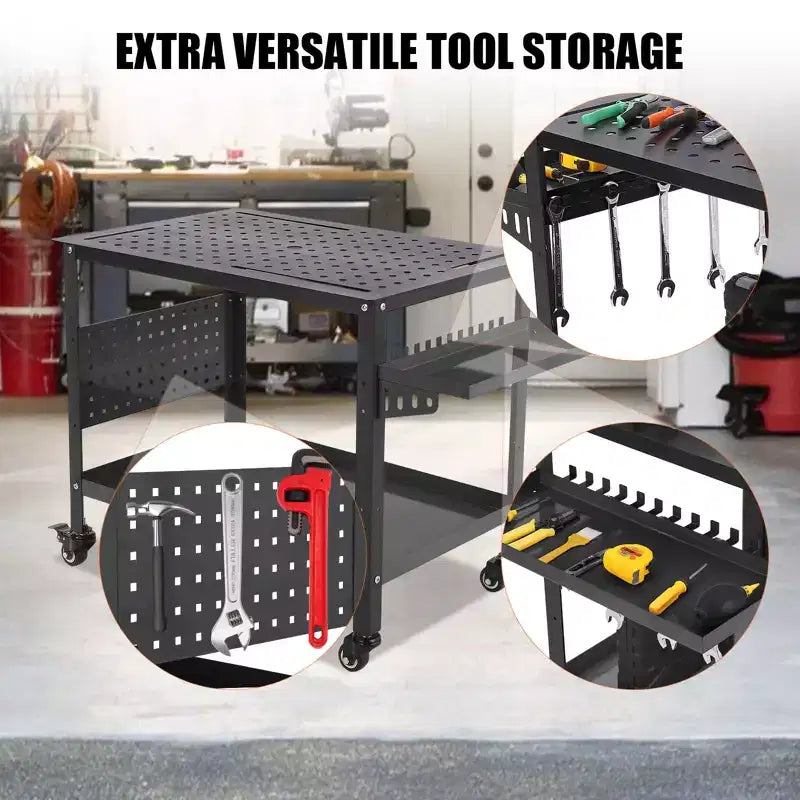 36X24x29.8 Welding Table with Wheels, Storage & Pegboard  Heavy Duty Steel Mobile Welding Bench, Portable Workshop Table for Hobbyist (Orange)