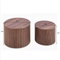 VIYET 19/15 2-Piece Handcrafted Nested Round Table Set, Walnut MDF Coffee/End Table, Space-Saving No-Assembly for Living Room/Lounge