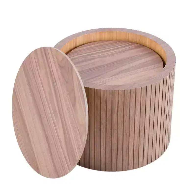 VIYET 19/15 2-Piece Handcrafted Nested Round Table Set, Walnut MDF Coffee/End Table, Space-Saving No-Assembly for Living Room/Lounge
