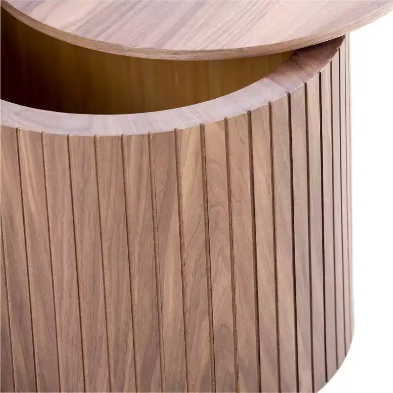 VIYET 19/15 2-Piece Handcrafted Nested Round Table Set, Walnut MDF Coffee/End Table, Space-Saving No-Assembly for Living Room/Lounge