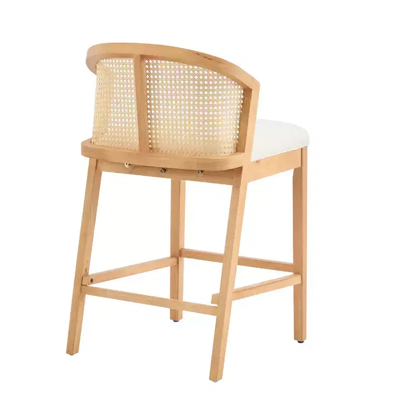 Set of 2 Modern Counter Height Bar Stools with Rattan Curved Back, 27 Seat Height Wood-Leg Stools for Kitchen Island or Home Bar-Panipeachy