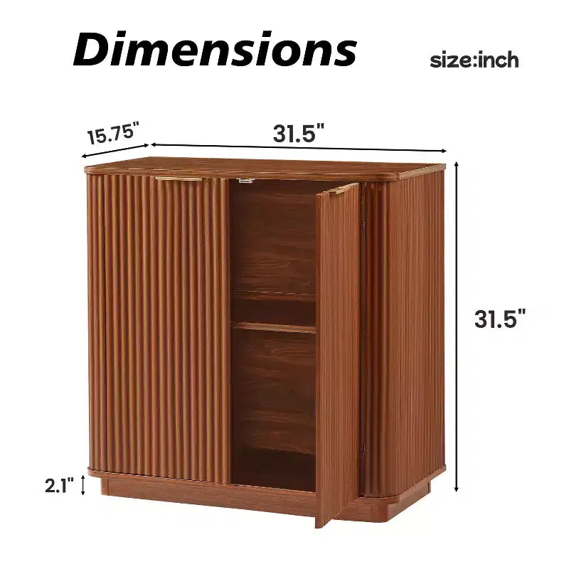 Modern Fluted Sideboard Buffet Cabinet with Storage, 31.5 Accent Credenza with Adjustable Shelf, Wood Coffee Bar Console Table