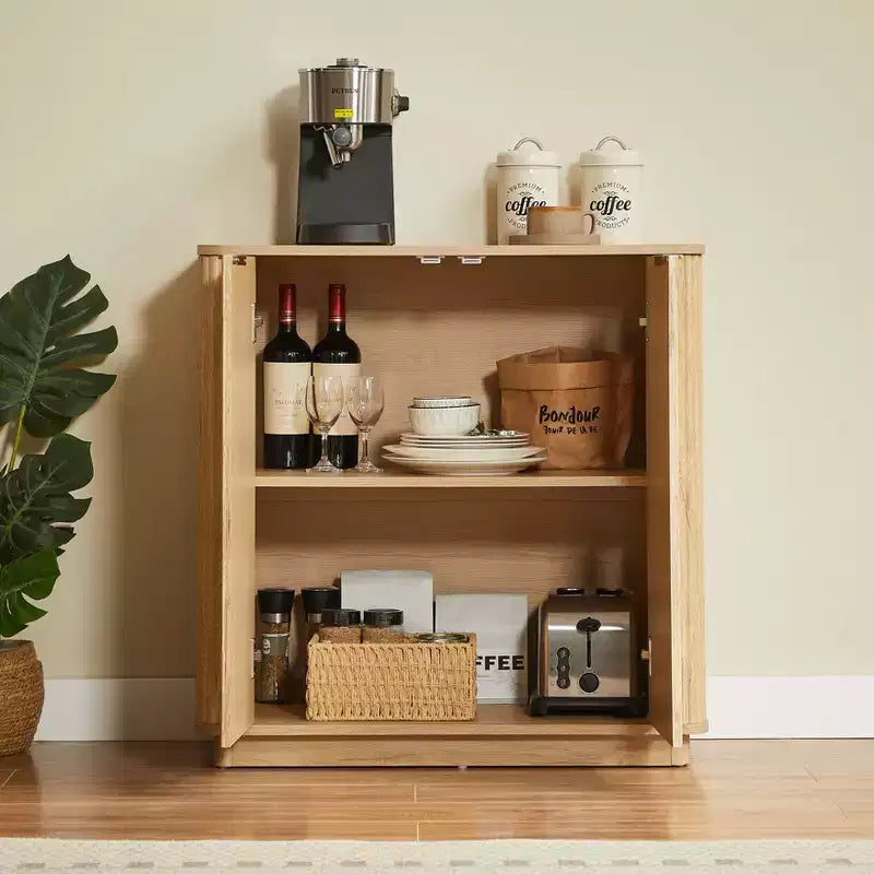 Modern Fluted Sideboard Buffet Cabinet with Storage, 31.5 Accent Credenza with Adjustable Shelf, Wood Coffee Bar Console Table