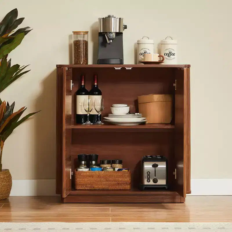 Modern Fluted Sideboard Buffet Cabinet with Storage, 31.5 Accent Credenza with Adjustable Shelf, Wood Coffee Bar Console Table