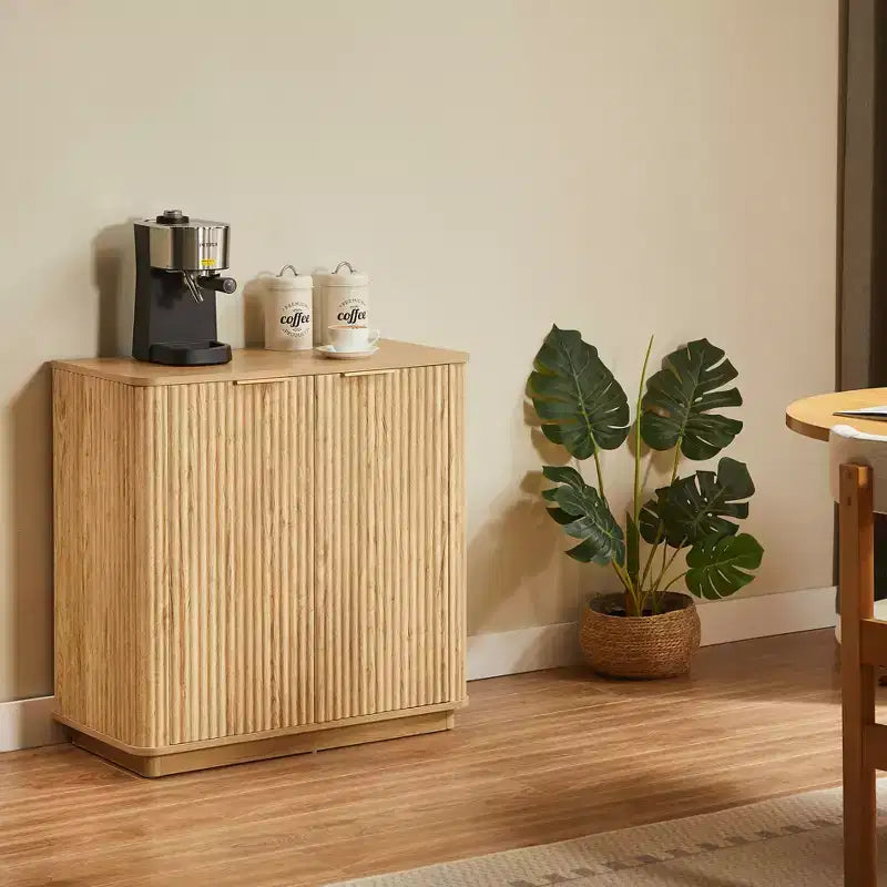 Modern Fluted Sideboard Buffet Cabinet with Storage, 31.5 Accent Credenza with Adjustable Shelf, Wood Coffee Bar Console Table