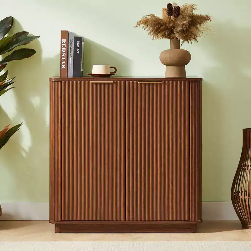 Buffet de rangement moderne à cannage avec rangement, buffet d'appoint de 80 cm avec étagère réglable, table console en bois pour machine à café