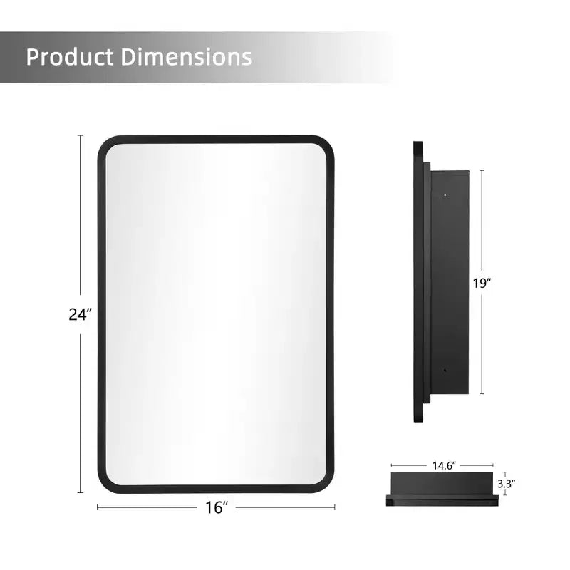 24 x 16 Inch Black Wall-mounted Rounded Rectangular Wrought Iron Framed Medicine Cabinet Mirror Cabinet For Bathroom